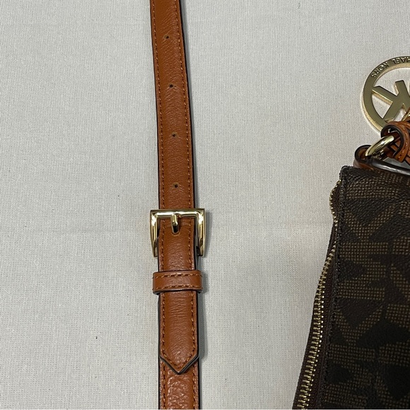 Michael Kors FALLON MD Crossbody Messenger Purse Brown Bristish Tan Trim MK Logo - Picture 11 of 11